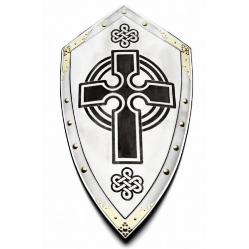 Escudo medieval decorado con la Cruz Templaria en negro
