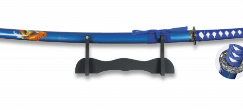 Katana Azul de Acero Carbono con Peana. Hoja 67.5 cm