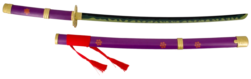 Katana S0272 Katana Enma de Zoro de One Piece réplica no oficial acabada en polipiel lila, de 101 cm hoja de acero acabada en negro con detalles en el corte amarillos y verdes, con vaina de polipiel lila con detalles dorados y encordado rojo, mango de polipiel lila con con detalles dorados. Ref. S0272 - Imagen 2