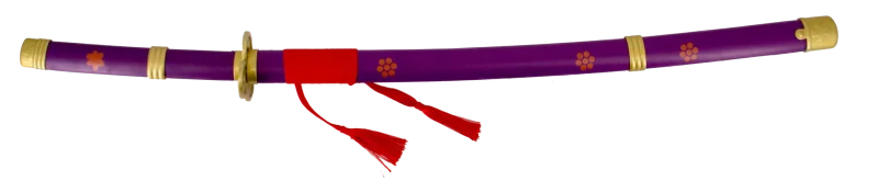 Katana S0272 Katana Enma de Zoro de One Piece réplica no oficial acabada en polipiel lila, de 101 cm hoja de acero acabada en negro con detalles en el corte amarillos y verdes, con vaina de polipiel lila con detalles dorados y encordado rojo, mango de polipiel lila con con detalles dorados. Ref. S0272 - Imagen 3