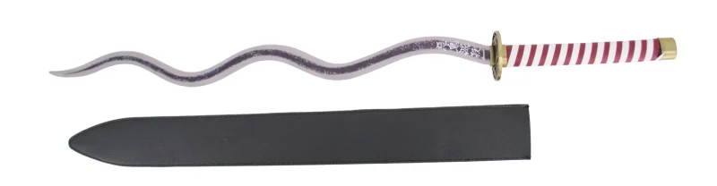 Katana S0278B de Demon Slayer empuñada por Obanai Iguro réplica no oficial de  cm hoja de acero acabada en negro desgastado con corte en satinado, mango con encordado en granate y blanco de polipiel, tsuba con dos serpientes, vaina negra en polipiel. Ref. S0278B - Imagen 2