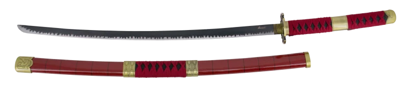 Katana S5019 Sandai Kitetsu de Zoro de One Piece réplica no oficial de 103 cm hoja de acero negra con dentado satinado, mango con encordado burdeos, con soporte. Ref. S5019 - Imagen 2