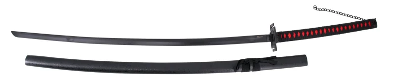 Katana S5041 Tensa Zagetsu Ichigo Kurosaki de Bleach réplica no oficial de 140 cm hoja de acero negra, vaina negra, mango encordado negro. Ref. S5041