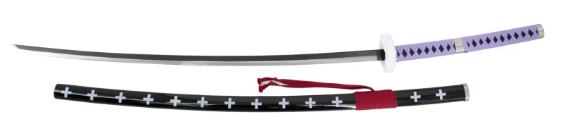 Katana S5042 de Trafalgar Law de One Piece réplica no oficial de 140 cm hoja de acero negra con corte en satinado, mango con encordado morado y Tsuba forrada con terciopelo, con soporte. Ref. S5042 - Imagen 2