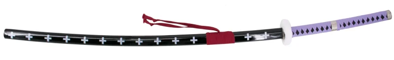 Katana S5042 de Trafalgar Law de One Piece réplica no oficial de 140 cm hoja de acero negra con corte en satinado, mango con encordado morado y Tsuba forrada con terciopelo, con soporte. Ref. S5042 - Imagen 3