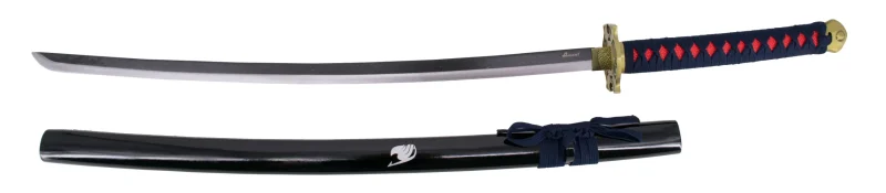 Katana S5044 de Erza Scarlett de Fairy Tail réplica no oficial de 103 cm hoja de acero negra con corte en satinado, vaina negra lacada con detalle en plateado, mango encordado azul marino e imitación de piel de raya en rojo. Ref. S5044 - Imagen 3