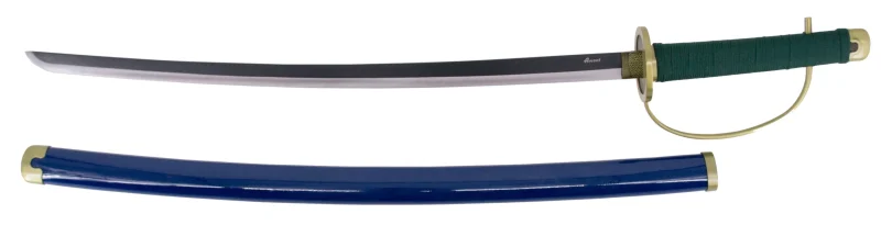 Katana S5071 espada de Shanks de One Piece, réplica no oficial de 102 cm hoja de acero negra con el corte en satinado, vaina de madera lacada acabada en azul, mango encordado verde. Ref. S5071 - Imagen 3