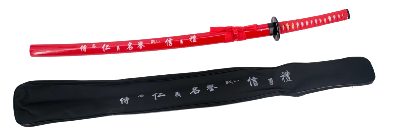 Katana 10037R de 102 cm, vaina roja con inscripción, hoja de acero, mango con encordado roja, con funda de nylon. Ref. 10037R - Imagen 3