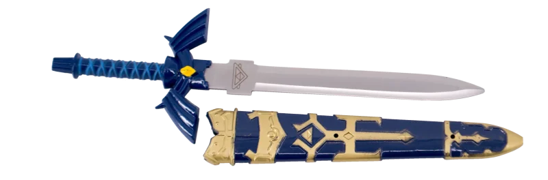 Daga 10370 Modelo de Legend of Zelda, Modelo No oficial, con un tamaño total 28.5 cm, hoja de acero, la vaina es de ABS con decoraciones en azul y dorado. Ref. 10370