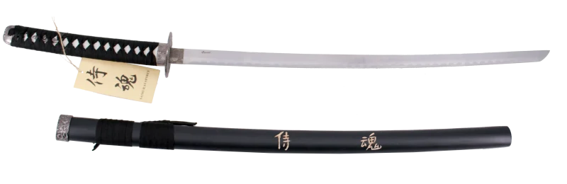 Katana 11002-1 "Espiritu" el último samurai vaina negra con grabado "Espiritu" de 101 cm hoja de acero, mango con encordado negro, con soporte. Ref. 11002-1 - Imagen 2