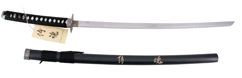 Katana 11002-1 "Espiritu" el último samurai vaina negra con grabado "Espiritu" de 101 cm hoja de acero, mango con encordado negro, con soporte. Ref. 11002-1 - Imagen 2