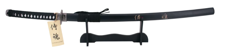 Katana 11002-1 "Espiritu" el último samurai vaina negra con grabado "Espiritu" de 101 cm hoja de acero, mango con encordado negro, con soporte. Ref. 11002-1 - Imagen 3