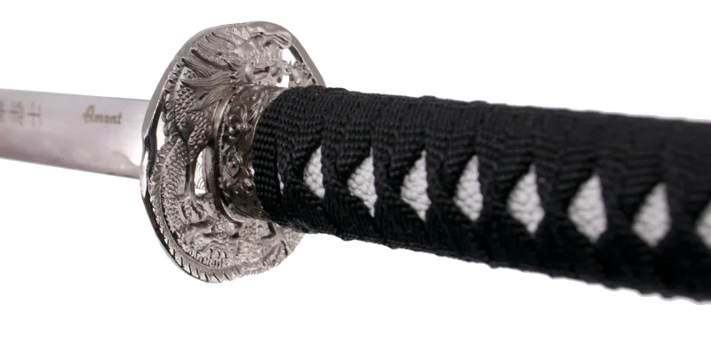 Tanto 11002C "Corage, Deber y Lealtad" vaina negra con grabado "Corage, Deber y Lealtad" de 45 cm hoja de acero, mango con encordado negro, con soporte. Ref. 11002C
