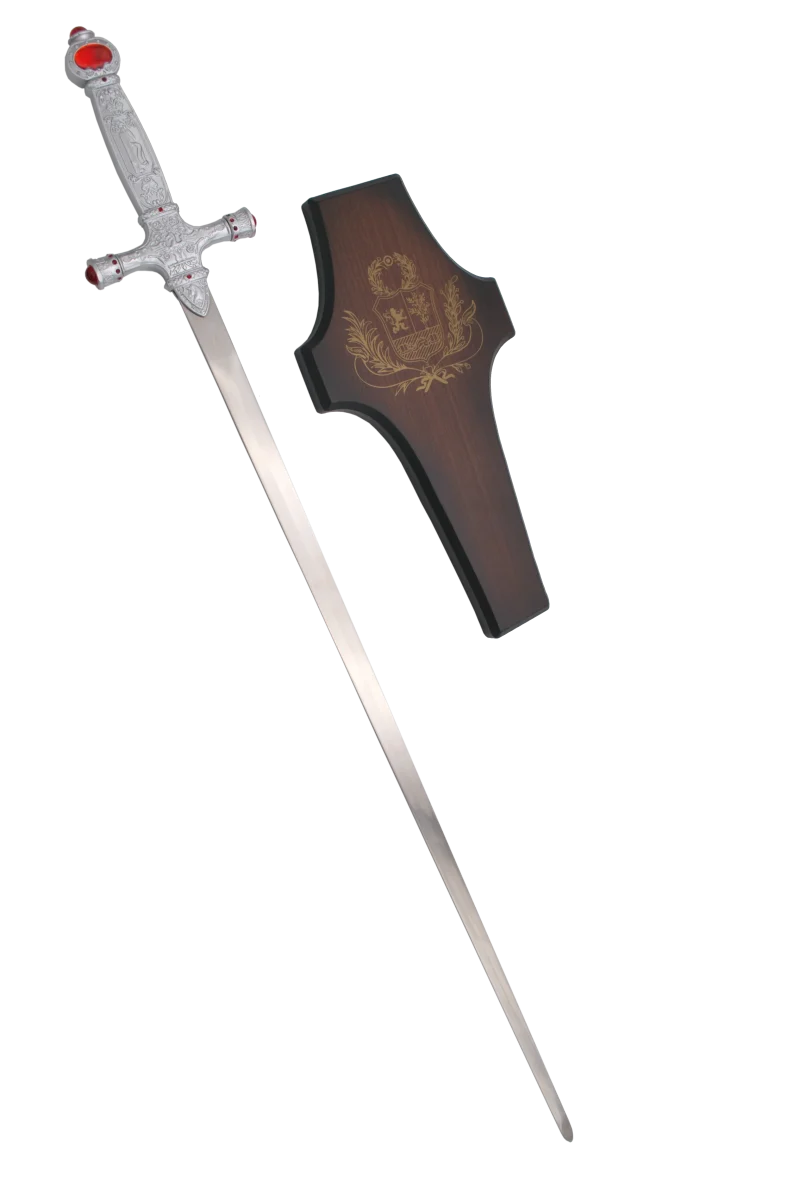 Espada 11033 Modelo de la espada de Griyffindor, Replica No oficial, pomo con dos piedras color rojo, a guarda y la empuñadura de color niquel y con acabados grabados. Con un tamaño total 79'5cm, hoja de acero. Con Soporte.  Ref. 11033