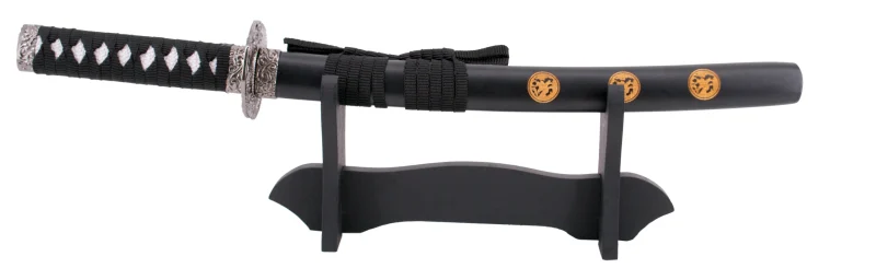 Tanto 11182 vaina negra con detalle en dorado de 45 cm hoja de acero, mango con encordado negro, con soporte. Ref. 11182 - Imagen 2