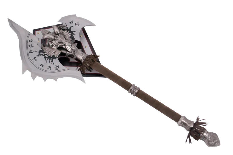 Hacha S0177 Modelo Shadowmourne, replica No oficial, con un tamaño total de 110 cm x 40 cm, hoja de acero negro y mango de acero con recubrimiento de ante marrón, con soporte. Ref.S0177 - Imagen 2