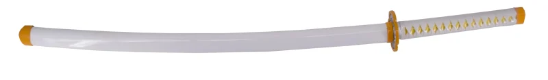 Katana Funcional S0244H de Demon Slayer empuñada por Agatsuma Zenitsu réplica no oficial de 108 cm hoja de acero al carbono AISI 1045 acabada en negro, con vaina blanca con engarces en color naranja, mango con encordado blanco e imitación de piel de raya de color naranja , con caja de madera forrada de tejido decorativo de presentación. Ref. S0244H - Imagen 3