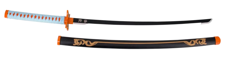 Katana S0246 de Demon Slayer empuñada por Kochou Shinobu réplica no oficial de 101 cm hoja de acero, mango con encordado de color azul cielo con piel de imitación de raya color naranja, vaina con grabados. Ref. S0246 - Imagen 6