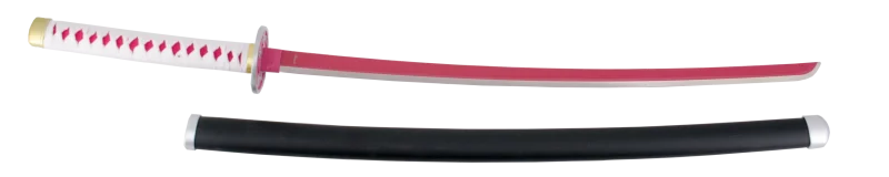 Katana S0255 de Demon Slayer empuñada por Kanao Tsuyuri de 101 cm hoja de acero acabada en rosa con el filo en satinado, mango con encordado blanco y con piel de imitación de raya color rosa con funda negra y detalles plateados. Ref. S0255 - Imagen 4