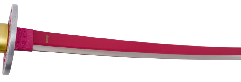 Katana S0255 de Demon Slayer empuñada por Kanao Tsuyuri de 101 cm hoja de acero acabada en rosa con el filo en satinado, mango con encordado blanco y con piel de imitación de raya color rosa con funda negra y detalles plateados. Ref. S0255 - Imagen 6