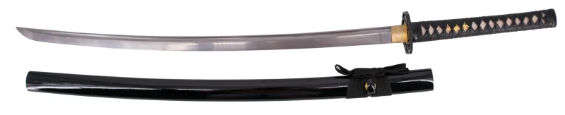 Katana Funcional S0279H de 103,5 cm hoja de acero de damasco AISI 1045 con filo, con vaina color negro y encordado negro, mango con encordado negro, con soporte y caja de madera forrada de tejido decorativo de presentación. Ref. S0279H - Imagen 2