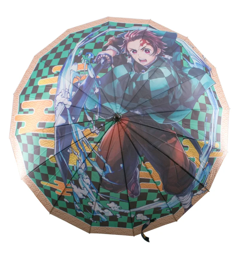 Katana Paraguas S0316 de Demon Slayer modelo Kamado Tanjirou réplica no oficial, mango con encordado negro e imitación de piel de raya en color rojo, el diámetro del paraguas abierto es de 110 cm. Ref. S0316