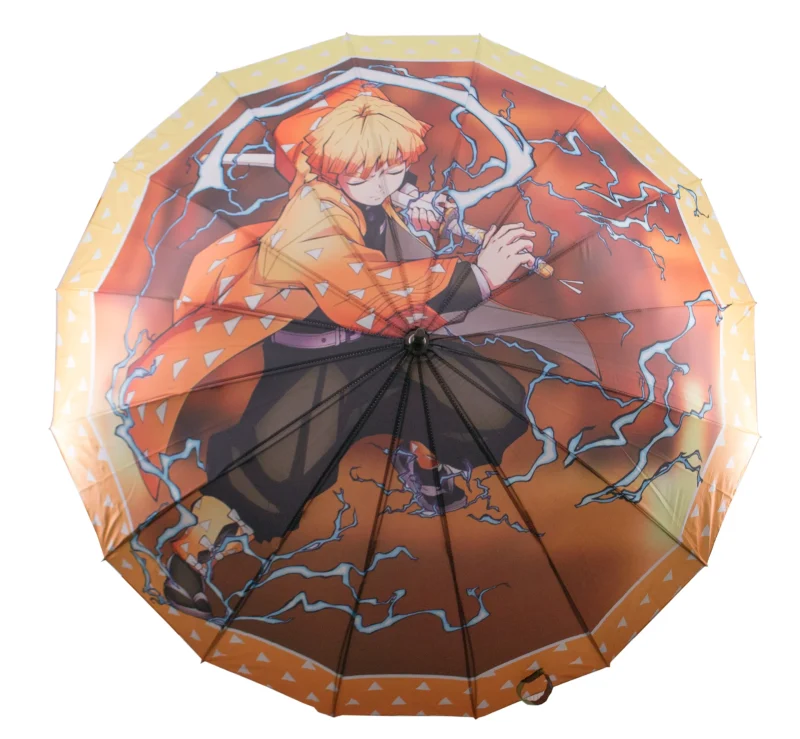 Katana Paraguas S0318 de Demon Slayer modelo Agatsuma Zenitsu réplica no oficial, mango con encordado blanco e imitación de piel de raya color naranja, el diámetro del paraguas abierto es de 110 cm. Ref. S0318