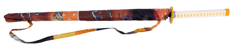 Katana Paraguas S0318 de Demon Slayer modelo Agatsuma Zenitsu réplica no oficial, mango con encordado blanco e imitación de piel de raya color naranja, el diámetro del paraguas abierto es de 110 cm. Ref. S0318 - Imagen 2