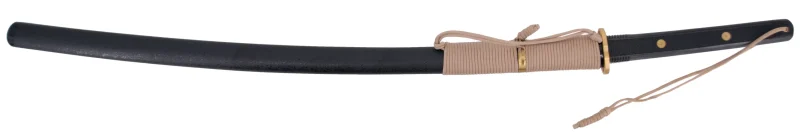 Katana Funcional S2025 de 101 cm hoja de acero al carbono 1065 con filo, con vaina negra y encordado marrón, mango de plástico texturizado, con caja de madera forrada y soporte de presentación. Ref. S2025 - Imagen 2