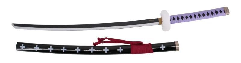Katana S5029 de Trafalgar Law de One Piece réplica no oficial de 104 cm hoja de bambú negra con corte en satinado, mango con encordado morado y Tsuba forrada con terciopelo. Ref. S5029 - Imagen 2