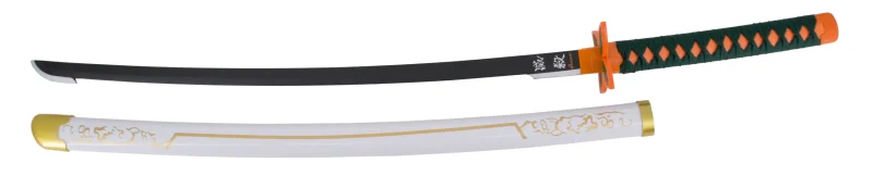 Katana S5031 de Demon Slayer empuñada por Kochou Shinobu réplica no oficial de 105 cm hoja de bambú, mango con encordado negro con vaina blanca con grabados. Ref. S5031 - Imagen 2
