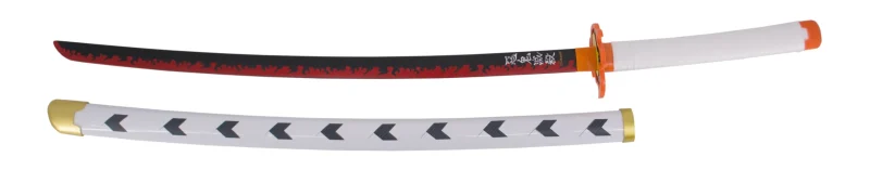 Katana S5037 de Demon Slayer empuñada por Rengoku Kyoujurou réplica no oficial de 105 cm hoja de bambú, mango con encordado de polipiel blanca y vaina blanca con detalles. Ref. S5037 - Imagen 3