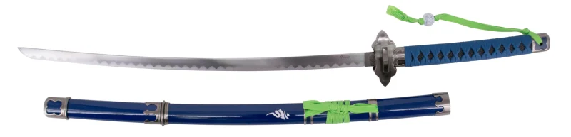 Katana S5043 de Rin Okumura de Blue exorcist réplica no oficial de 107 cm hoja de acero satinada, mango con encordado azul con imitación de piel de raya en negro, con soporte. Ref. S5043
