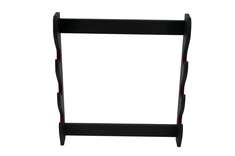 Soporte para pared S5067 para tres Katanas hecho en madera negra y con tercipoleo rojo en la zona de apoyo de las katanas de 40x44cm Ref. S5067
