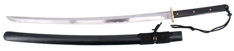 Katana Funcional S6033 de 100 cm hoja de acero al carbono 1065 con filo, con vaina negra y encordado negro, mango de plástico texturizado, con caja de madera forrada y soporte de presentación. Ref. S6033 - Imagen 4