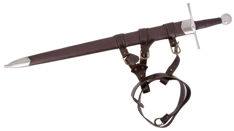 Espada funcional S6034 con un tamaño total de 99 cm con funda y 88 cm sin funda, hoja de acero al carbono 1065, mango de piel y funda terminada en polipiel con cinturón para poder usarla. Ref. S6034 - Imagen 2