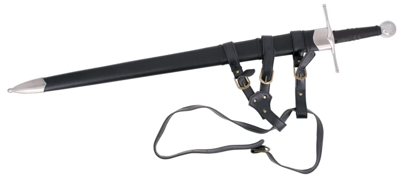Espada funcional S6035 con un tamaño total de 112,5 cm con funda y 101,5 cm sin funda, hoja de acero al carbono 1065, mango de piel y funda terminada en polipiel con cinturón para poder usarla. Ref. S6035 - Imagen 2