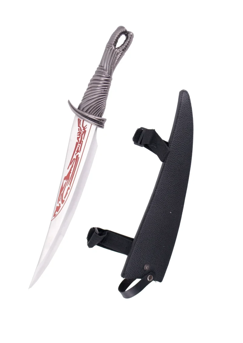 Daga S0325 de Drax de Guardianes de la Galaxia, réplica no oficial, de 48 cm set de dos dagas con dagas con fundam la daga está terminada en níquel con hoja satinada con grabación en rojo. Ref. S0325