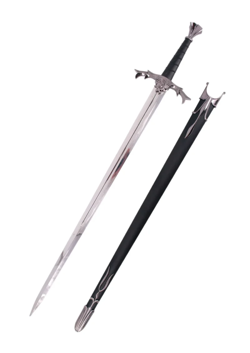 Espada S3027 espada tamaño cadete Blackfyre de Aegon el conquistador de la casa Targaryen, réplica No oficial, con un tamaño total de 100 cm de hoja, empuñadura en níquel, mango en negro con un diamante en rojo en el pomo, con funda. Ref. S3027