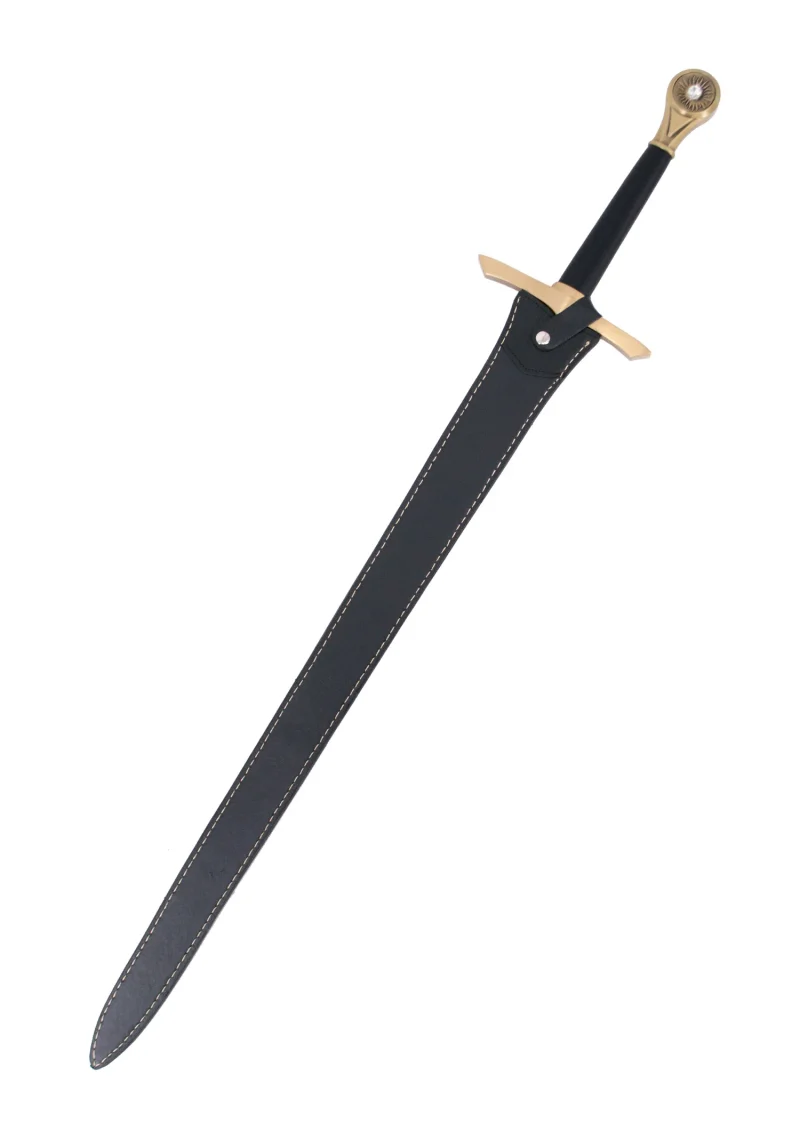 Espada S6031 de Elendil de los Anillos del Poder réplica no oficial, el mango acabado en dorado pulido, el pomo con un sol y una perla en el centro. El tamaño total es de 105,5 cm la hoja de acero pulido tiene una grabación en dorado y negro, incluye vaina de polipiel en negro. Ref. S6031 - Imagen 5