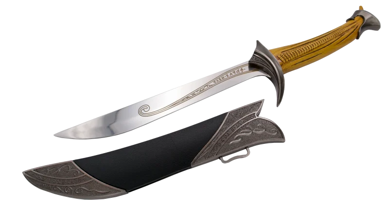 Daga S0220, replica en miniatura de la espada Orchrist, el pomo y la guarda son de color niquel con la  empuñadura en color madera. El tamaño total es de 40cm de hoja en acero con una escritura en la hoja en color dorado. La vaina es de color negro con acabados en niquel. Ref. S0220