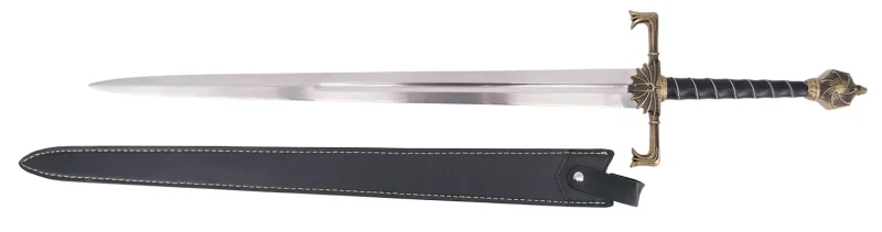 Espada S6032 de Viserys Targaryen de Juego de Tronos réplica no oficial, el mango acabado en bronce con el mango en polipiel con decoración. El tamaño total es de 102 cm, la hoja de acero pulido, incluye vaina de polipiel en negro. Ref. S6032 - Imagen 2