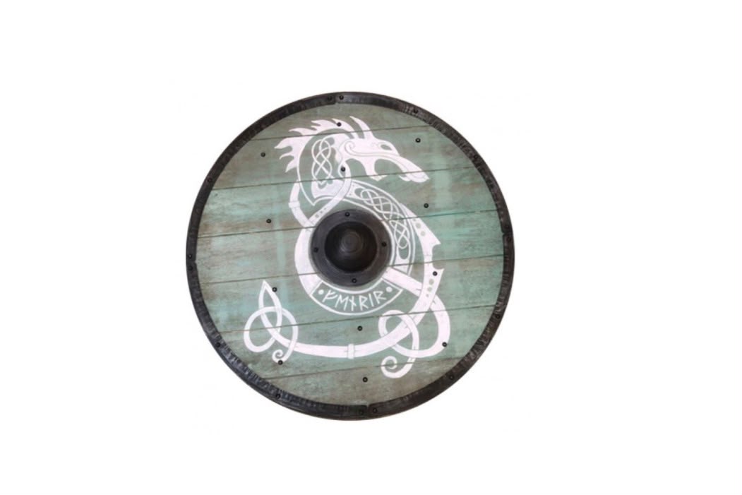 Escudo Vikingo Fenrir con ribete en cuero, 80 cm.